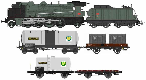 REE Modeles CM-009 - French Steam Locomotive Class 141 76 F ANNEMASSE with 4 Freight Cars of the SNCF